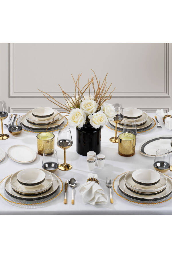 Adel Line Dinner Set - 56 Pieces - Gold - 2