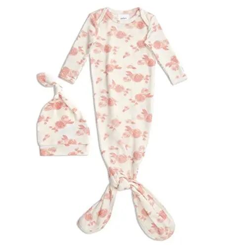 aden + anais Snuggle Knit Knotted Newborn Baby Gown & Hat Set, Rosettes - 1