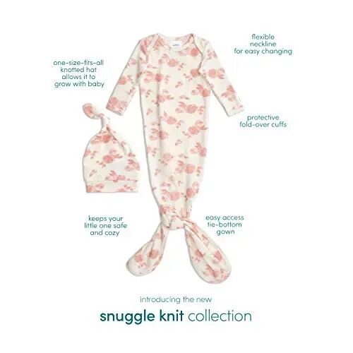 aden + anais Snuggle Knit Knotted Newborn Baby Gown & Hat Set, Rosettes - ADEN (1)