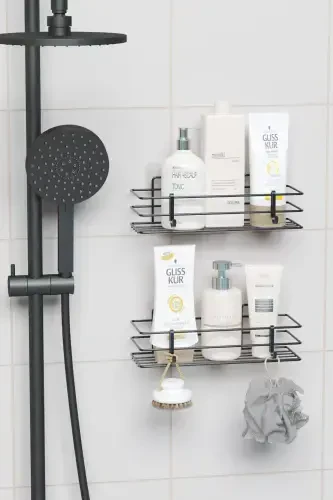 Adhesive 2-Piece Set Bathroom Shelf Shower Shampoo Holder Wall Organizer - 3