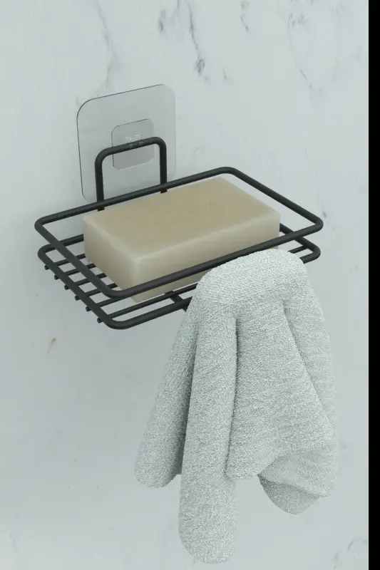 Adhesive 2 Piece Soap Dish Set Bathroom Kitchen Sink Metal Solid Soap Dish Black - 5