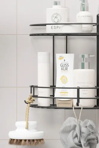 Adhesive 2 Tier Bathroom Corner Shelf Corner Rack Shower Shampoo Holder Wall Organizer Shelf - 3