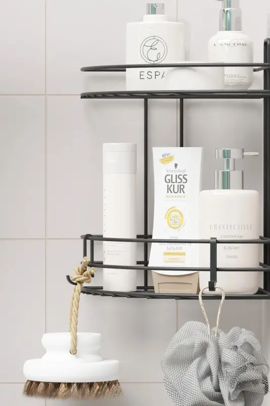 Adhesive 2 Tier Bathroom Corner Shelf Corner Rack Shower Shampoo Holder Wall Organizer Shelf - 3