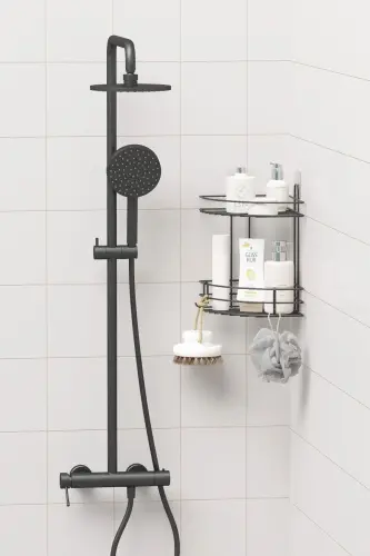 Adhesive 2 Tier Bathroom Corner Shelf Corner Rack Shower Shampoo Holder Wall Organizer Shelf - 5