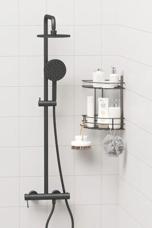 Adhesive 2 Tier Bathroom Corner Shelf Corner Rack Shower Shampoo Holder Wall Organizer Shelf - 5