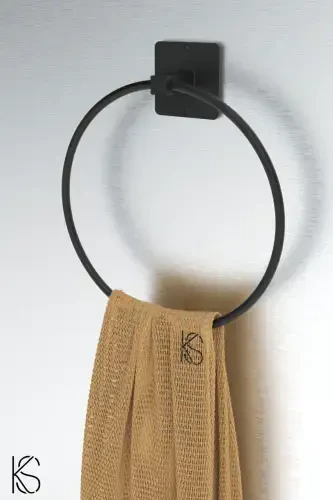 Adhesive 4-Piece Black Bathroom Set Long Towel Rack Roll - 3