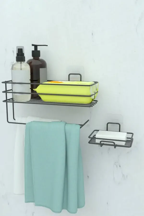 Adhesive Bathroom Shelf Paper Towel Holder And Metal Soap Dish Set Organizer - 2