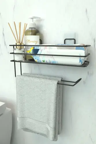 Adhesive Bathroom Shelf Paper Towel Holder And Metal Soap Dish Set Organizer - 6