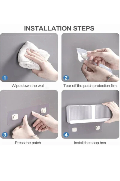 Adhesive Double Compartment Soap Dish with Lid, Self-Draining, Waterproof Solid Soap Holder Soap Box - 5