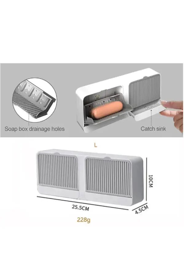 Adhesive Double Compartment Soap Dish with Lid, Self-Draining, Waterproof Solid Soap Holder Soap Box - 6