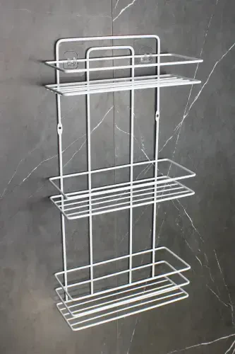 Adhesive Economic Stainless Bathroom Corner Shelf Hanger Organizer Triple Corner Shower Rack Shampoo Holder-WHITE - 3