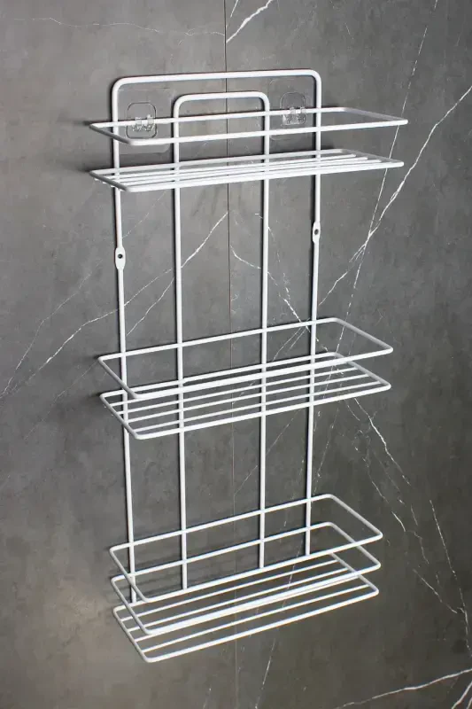 Adhesive Economic Stainless Bathroom Corner Shelf Hanger Organizer Triple Corner Shower Rack Shampoo Holder-WHITE - 3