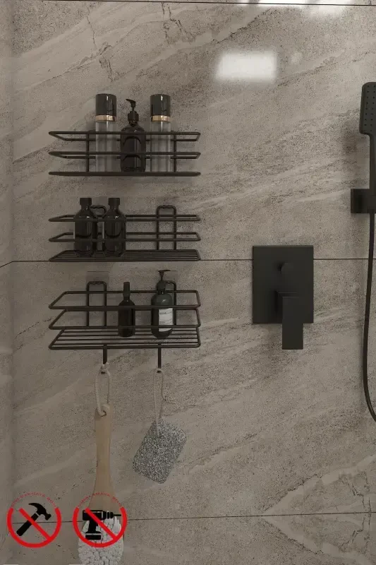 Adhesive Hook 3-Tier Bathroom Kitchen Shelf - 1