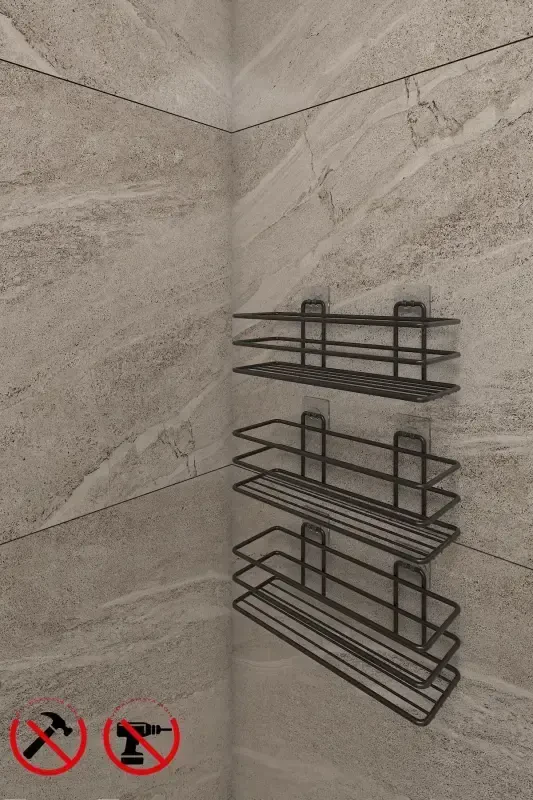 Adhesive Hook 3-Tier Bathroom Kitchen Shelf - 4