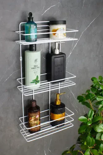 Adhesive Stainless Metal Thermoplastic Coated Bathroom Corner Shower Shelf Shampoo Holder with Sponge Hanger-WHITE with Sponge Hanger - 1