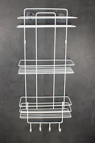 Adhesive Stainless Metal Thermoplastic Coated Bathroom Corner Shower Shelf Shampoo Holder with Sponge Hanger-WHITE with Sponge Hanger - 5