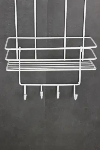 Adhesive Stainless Metal Thermoplastic Coated Bathroom Corner Shower Shelf Shampoo Holder with Sponge Hanger-WHITE with Sponge Hanger - 6