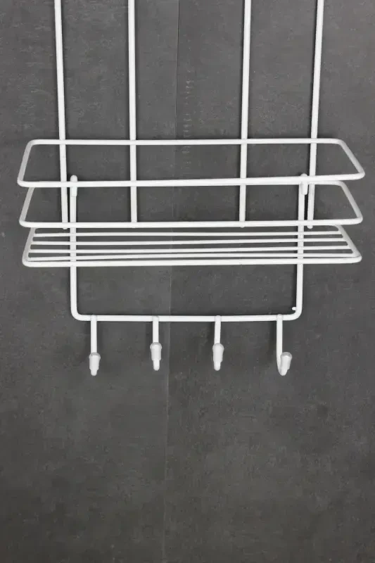 Adhesive Stainless Metal Thermoplastic Coated Bathroom Corner Shower Shelf Shampoo Holder with Sponge Hanger-WHITE with Sponge Hanger - 6