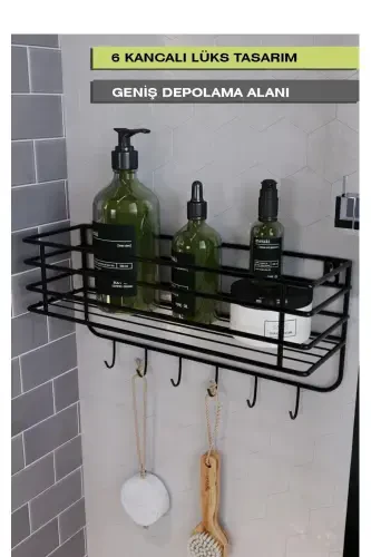 Adhesive Stainless Steel 6-Hook Super Luxury Bathroom Rack - 1