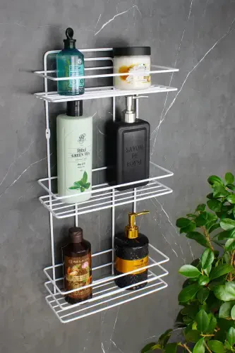 Adhesive Stainless Steel Thermoplastic Coated Bathroom Corner Shower Shelf Shampoo Holder-WHITE - 1