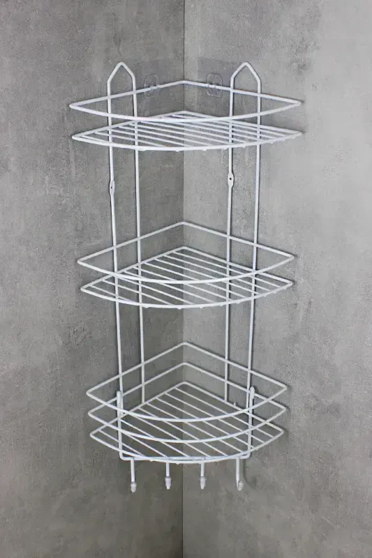 Adhesive Stainless Steel Thermoplastic Coated Bathroom Corner Shower Shelf Shampoo Holder-WHITE - 4