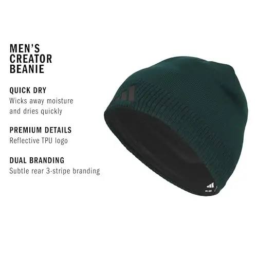 adidas Creator 3 Beanie | Warm Double-Layer Knit, Soft Acrylic Knit, Moisture-Wicking Mesh, Premium TPU Logo, 3-Stripe Back Detail, Cold-Weather Ready - 2