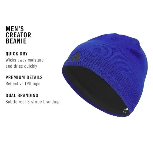 adidas Creator 3 Beanie | Warm Double-Layer Knit, Soft Acrylic Knit, Moisture-Wicking Mesh, Premium TPU Logo, 3-Stripe Back Detail, Cold-Weather Ready - 2
