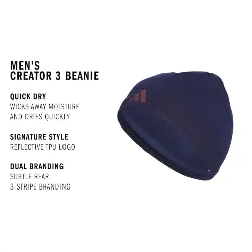 adidas Creator 3 Beanie | Warm Double-Layer Knit, Soft Acrylic Knit, Moisture-Wicking Mesh, Premium TPU Logo, 3-Stripe Back Detail, Cold-Weather Ready - 2