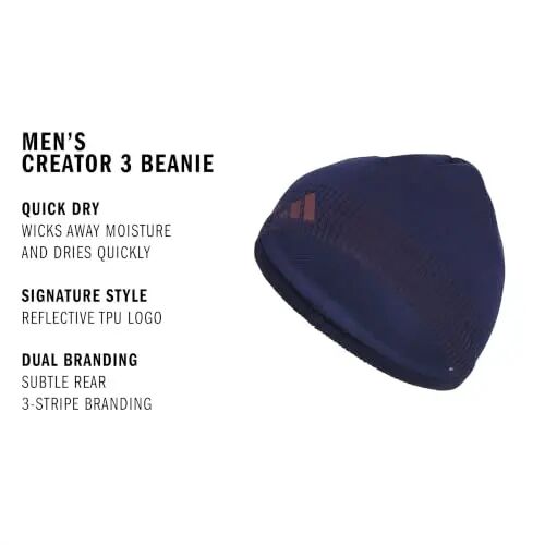 adidas Creator 3 Beanie | Warm Double-Layer Knit, Soft Acrylic Knit, Moisture-Wicking Mesh, Premium TPU Logo, 3-Stripe Back Detail, Cold-Weather Ready - 2
