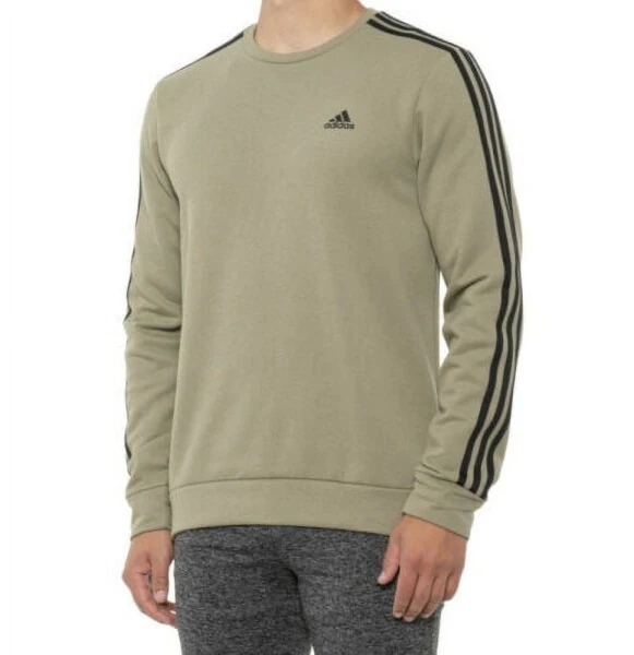 Adidas Men's Primegreen Crew Neck Sweatshirt Long Sleeve Sweater Pullover 3 Stripes Orbit Green, Size XXL- - ADIDAS