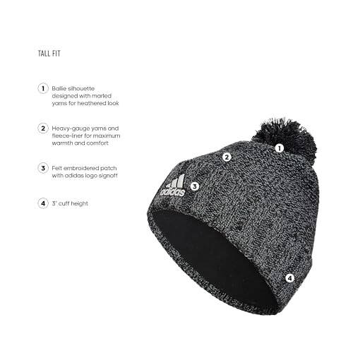 adidas Men's Recon Ballie Beanie, Standard Fit Cuffed Fleece-Lined Winter Knit Hat/Cap with Pom - 2