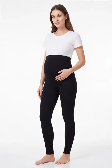 Adjustable High Waist Cotton Lycra Long Maternity Leggings - 1
