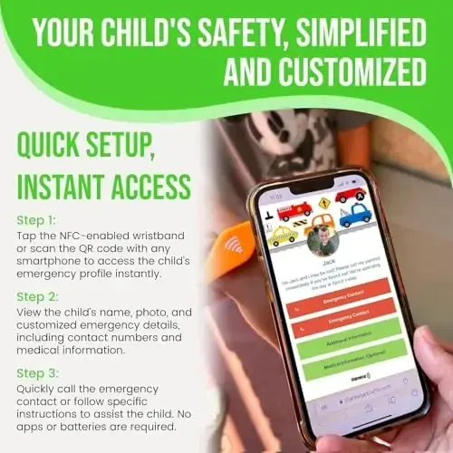 Adjustable Kids ID Bracelet – NFC Smart Safety Band with “Tap Here” Logo, Child ID Wristband for Nonverbal Kids & Medical Info, Waterproof Silicone, Not GPS, No Subscription - 3