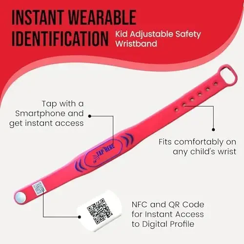 Adjustable Kids ID Bracelet – NFC Smart Safety Band with “Tap Here” Logo, Child ID Wristband for Nonverbal Kids & Medical Info, Waterproof Silicone, Not GPS, No Subscription - 2