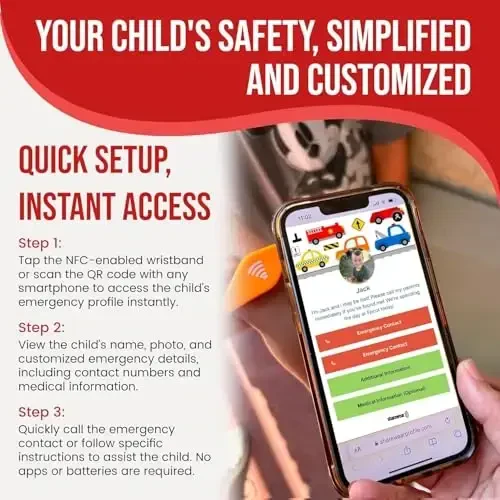 Adjustable Kids ID Bracelet – NFC Smart Safety Band with “Tap Here” Logo, Child ID Wristband for Nonverbal Kids & Medical Info, Waterproof Silicone, Not GPS, No Subscription - 4