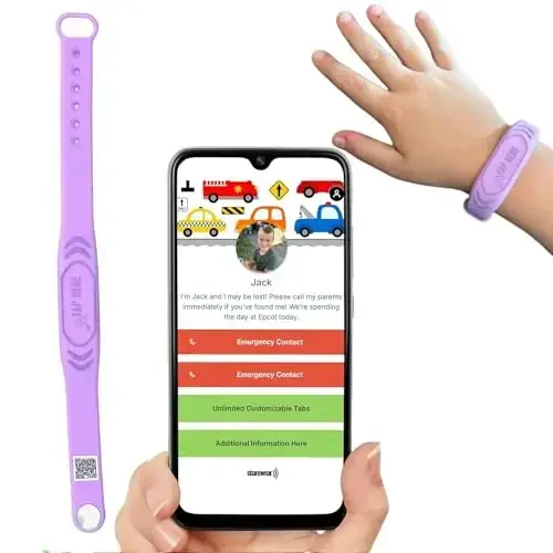 Adjustable Kids ID Bracelet – NFC Smart Safety Band with “Tap Here” Logo, Child ID Wristband for Nonverbal Kids & Medical Info, Waterproof Silicone, Not GPS, No Subscription - MODAZONE (1)