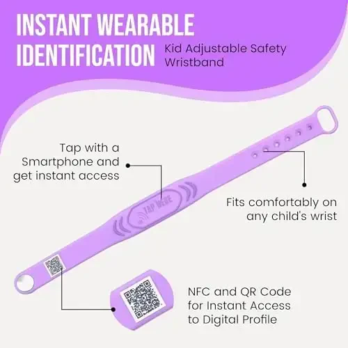 Adjustable Kids ID Bracelet – NFC Smart Safety Band with “Tap Here” Logo, Child ID Wristband for Nonverbal Kids & Medical Info, Waterproof Silicone, Not GPS, No Subscription - 3