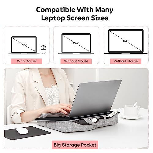 Adjustable Laptop Lap Desk, Lap Desk with Cushion, Storage Function, Cubbies for Home Office Adults Students, Laptop Stand for Lap with Tablet & Phone Holder, Fits up to 15.6 Inch Laptop - 2