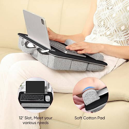 Adjustable Laptop Lap Desk, Lap Desk with Cushion, Storage Function, Cubbies for Home Office Adults Students, Laptop Stand for Lap with Tablet & Phone Holder, Fits up to 15.6 Inch Laptop - 3