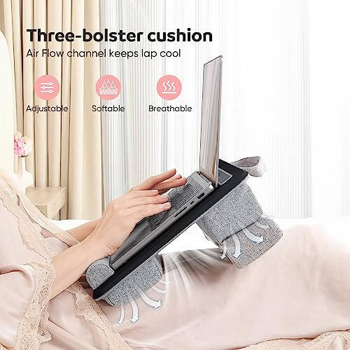 Adjustable Laptop Lap Desk, Lap Desk with Cushion, Storage Function, Cubbies for Home Office Adults Students, Laptop Stand for Lap with Tablet & Phone Holder, Fits up to 15.6 Inch Laptop - 4