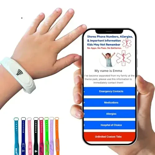 Adjustable QR Code Bracelet for Kids – Smart Safety Band with Scannable Emergency Profile, Waterproof Silicone, Not GPS, No Subscription, Travel & Theme Park Child ID Wristband - 1