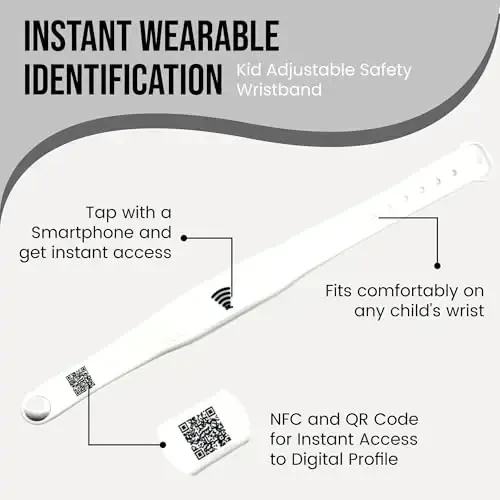Adjustable QR Code Bracelet for Kids – Smart Safety Band with Scannable Emergency Profile, Waterproof Silicone, Not GPS, No Subscription, Travel & Theme Park Child ID Wristband - MODAZONE (1)