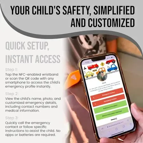 Adjustable QR Code Bracelet for Kids – Smart Safety Band with Scannable Emergency Profile, Waterproof Silicone, Not GPS, No Subscription, Travel & Theme Park Child ID Wristband - 3