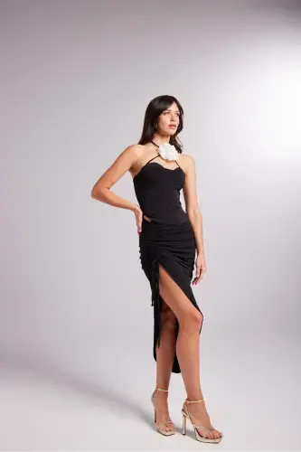 Adjustable Ruched Midi Poena Skirt Black - 3