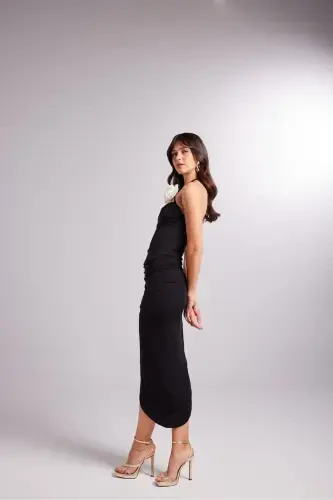 Adjustable Ruched Midi Poena Skirt Black - 5