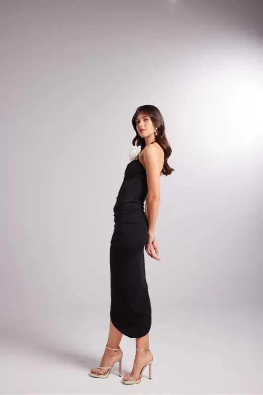 Adjustable Ruched Midi Poena Skirt Black - 5