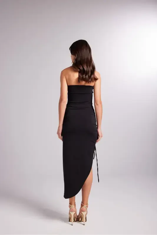 Adjustable Ruched Midi Poena Skirt Black - 6