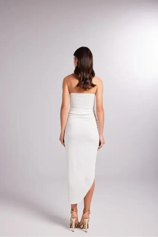 Adjustable Ruched Midi Poena Skirt White - HOLLY LOLLY