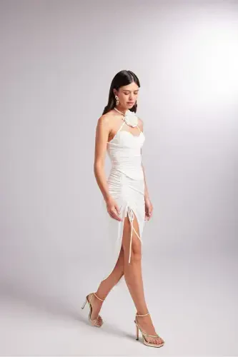 Adjustable Ruched Midi Poena Skirt White - 3