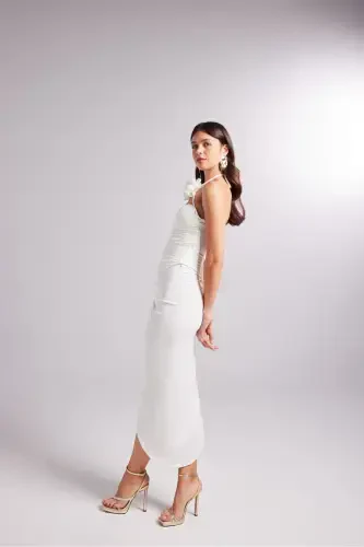 Adjustable Ruched Midi Poena Skirt White - 4